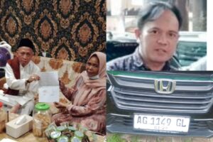 Foto Gus Udin ( kiri memegang perjanjian dengan Tri Rahayu), Bahawan Prabowo (marketing yang mengenalkan Gus Udin kepada Tri Rahayu)