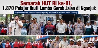 Semarak HUT RI ke-81, 1.870 Pelajar Ramaikan Lomba Gerak Jalan di Nganjuk